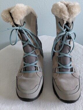 Columbia   Gray Lace-Up Leather Snow Fur  Boots Women's US 8
